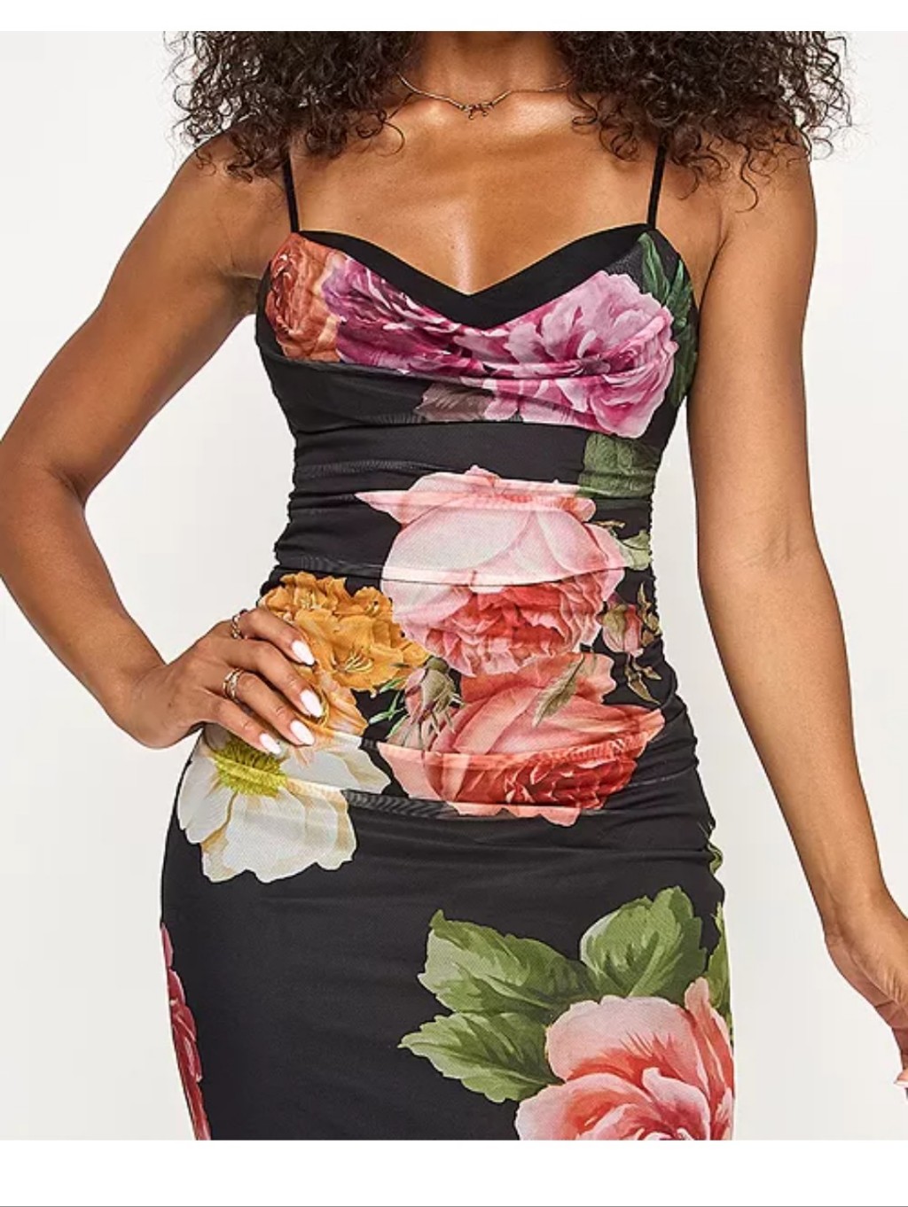 Nwt B Darlin Rose Print Ruched Mesh Midi Dress Small Black Pink Party Club